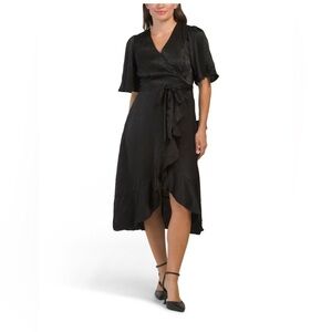 Lulus Faux Black Wrap Dress Ruffle Size Medium NWT